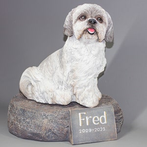 Shih Tzu Burial Urn *Cremation Sculpture Pet Ashes Holder *Dog Loss Memorial Stone Outdoor Custom Paint *Funeral Keepsake Remembrance Casket