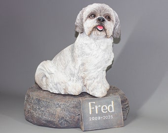 Shih Tzu Burial Urn *Cremation Sculpture Pet Ashes Holder *Dog Loss Memorial Stone Outdoor Custom Paint *Funeral Keepsake Remembrance Casket