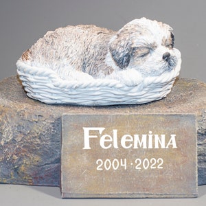 Shih Tzu Burial Urn Custom Paint *Funeral Casket Sleeping Dog Basket *Keepsake Memorial Outdoor *Cremation Remembrance Figure Pet Ash Holder