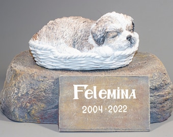 Shih Tzu Burial Urn Custom Paint *Funeral Casket Sleeping Dog Basket *Keepsake Memorial Outdoor *Cremation Remembrance Figure Pet Ash Holder