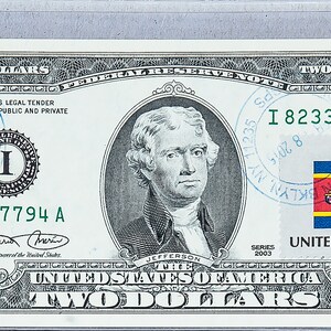 Zwei Dollarschein *US 2 Dollarschein *Papiergeld *Federal Reserve Banknote *Sammlerstück Geschäftsgeschenk *Swaziland Flagge USPs Post Briefmarke