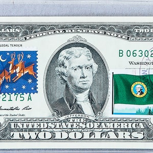 Zwei Dollarschein * US 2 Dollar Bill gestempelt * Banknote Gem Unc * Hotel Dekor * Papiergeld Währung * Weihnachtskollektion Hirsch * WeihnachtsFamiliengeschenke