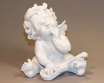 ヴァイオリンを弾く天使の木製像 装飾品 神聖な宗教的彫像 彫刻、教会