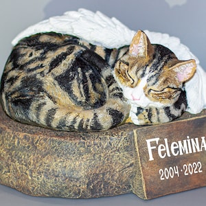 Cat Angel Wings Memorial Urn With Personalization *Sleeping Pet Funeral Casket *Unique Cremation Sculpture Ashes *Headstone Burial Keepsake