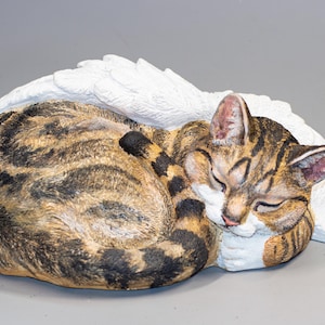 Unusual Cat Urn *Sleeping Pet Angel Wings Memorial Custom Paint *Cremation Statue Ashes Holder *Decorative Funeral Keepsake Burial Casket