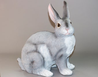 Gray Rabbit Urn *Cremation Statue Bunny *Sculpture Memorial Pet Ashes *Animal Loss Grave Ornament *Funeral Casket *Remembrance Gift Lifelike