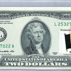 Fed Note * 2 Dollar Bill * Papiergeld US * Zwei Dollar Briefmarken * Belgien Flagge * Banknote Währung * Gem Unc * Business Souvenir Geschenke