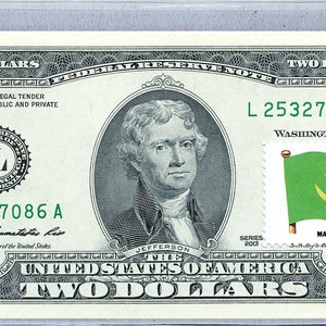 Fed Note * Geldscheine * Zwei Dollar Sammlerstück * Papiergeld US * 2 Dollar Briefmarken * Banknote Unc * Geschäftsgeschenke * Mauretanien Flagge