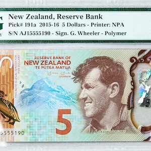 Neuseeländische Banknote *Banknote Polymer *PMG Zertifikat *Papiergeld Graded *5 Dollars Reserve Bank *66 EPQ *Currency Bill *GEM Stempelglanz