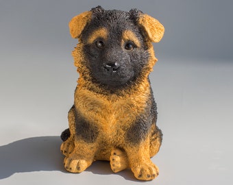 German Shepherd Statue *Memorial Dog Figurine *Pet Loss Sculpture Keepsake *Home Garden Decor Sitting Puppy *Realistic Animal Grave Ornament