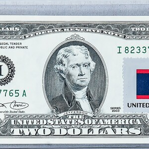 Geldscheine US * 2 Dollar Bill * Papiergeld Sammlerstück * US Notenbank * Zwei Dollar Banknote * Country Flagge Stamp Belize * Geschäftsgeschenke