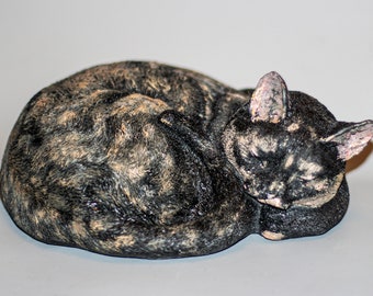 Tortie Cat Urn Custom Paint *Tortoiseshell Sleeping Cat *Unique Keepsake Memorial *Cremation Pet Statue Ashes *Home Funeral Casket Sculpture