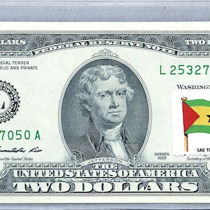 Papiergeld US *2 Dollar Bill *Federal Reserve Note *Zwei Dollar Briefmarken *Banknote Währung *Business Sammler Geschenk *Sao Tome Principe Flagge