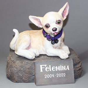 Cremation Urn Dog Ashes *Chihuahua Memorial Stone Personalized *Pet Funeral Keepsake *Unique Burial Casket Remembrance Figurine Custom Paint