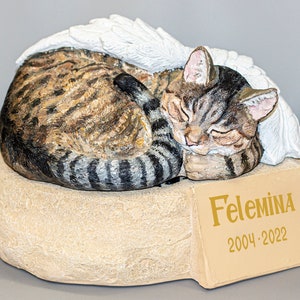 Cat Angel Wings Memorial Urn *Cremation Statue Pet Ashes *Sleeping Cat Tombstone Custom Paint *Funeral Casket Plaque Unique Burial Sculpture