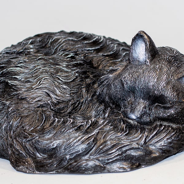Longhaired Black Cat Urn *Cremation Statue Pet Ash Box *Memorial Grave Decor Sculpture *Keepsake Animal Casket *Unique Funeral Souvenir Gift