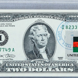 Geldscheine US *2 Dollar Note *Papermoney Gem UNC *Federal Reserve Bank *Zwei Dollarschein *Business Art Decor *Malawi Country Flagge Briefmarken