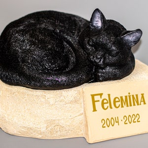 Black Cat Memorial Urn *Cremation Statue Pet Ashes *Sleeping Cat Shaped Headstone *Unique Remembrance Plaque *Funeral Casket Burial Keepsake