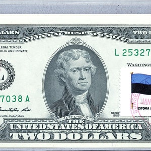 Papiergeld US *2 Dollar-Schein *Federal Reserve Note *Zwei Dollar Briefmarken *Banknoten Währung *Gem Unc *Business Sammler Geschenke *Estland Flagge