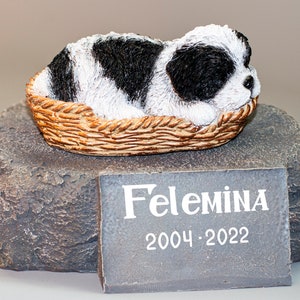 Shih Tzu Urn *Sleeping Dog Memorial Stone *Cremation Figurine Pet Ashes Holder *Unique Burial Keepsake Plaque Funeral Casket Condolence Gift