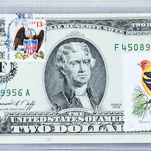 Due dollari *Carta moneta USA *Valuta da collezione *Banconota da 2 dollari 1976 *Federal Reserve Note *Banconota Gem Unc *Uccello Tanager *Regali aziendali