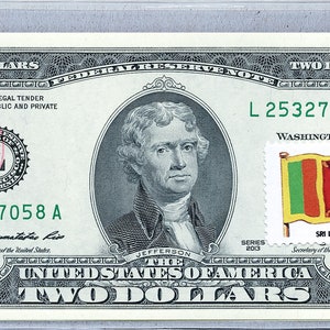 2 US Dollarschein *Notizpapier Währung *Federal Reserve Note *Zwei Dollar Briefmarken *Sri Lanka Flagge *Banknote Unc *Business Dekor *Geschenk für Ihn