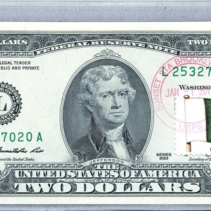 Papiergeld US * 2 Dollar-Schein * Pakistan Flagge *Federal Reserve Note *Zwei Dollar Briefmarken * Banknote Währung UNC * Büro Dekor *Sammlergeschenk