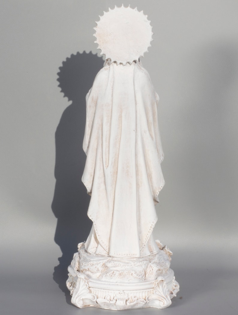 Madonna Statue Christian Sculpture White Our Lady Halo Etsy