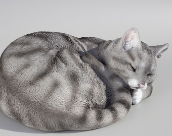 Sleeping Cat Urn *Pet Memorial Statue Ashes *Cremation Remembrance Sculpture *Beloved Kitty Burial Keepsake *Animal Funeral Tribute Casket