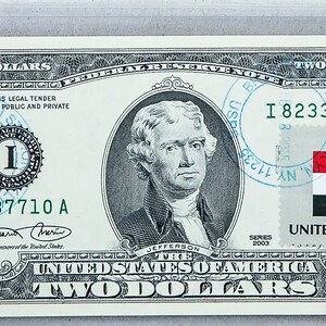 Banconota da due dollari *Banconota da 2 dollari USA *Valuta cartacea *Federal Reserve Bank *Arredamento per hotel *Regalo di investimento *Bandiera egiziana *Francobollo postale annullato