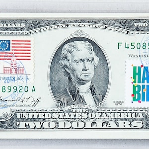 1976 Two Dollar Bill * US 2 Dollar Note * Unzirkulierter Geldschein *Geldsammlung *Wohnkultur *Währung Kunst *Happy Birthday Geschenk *USPS Briefmarke