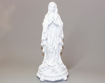 Catholic Madonna Figurine *Christian Statue Our Lady *Blessed Holy Mother Sculpture *Virgin Mary Flower Religious Decor *Devotional Gift Her