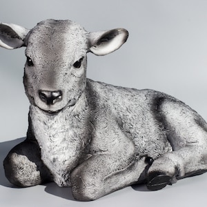 Sheep Garden Statue Large *Laying Goat Sculpture Outdoor *Farmhouse Decor Lamb *Farm Animal Memorial *Back Yard Lawn Flowerbed Keepsake Ewe