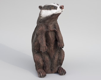 Badger Sculpture *Wildlife Animal Figurine *Outdoor Garden Statues *Realistic Back Yard Flowerbed Decorations *Forest Keepsake Artwork Gifts