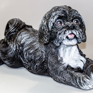 Shih Tzu Black Urn Custom Paint *Cremation Statue Dog Ashes *Pet Loss Memorial *Animal Burial Casket *Funeral Decor Keepsake Sympathy Gifts