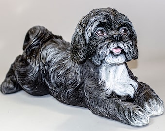 Shih Tzu Black Urn Custom Paint *Cremation Statue Dog Ashes *Pet Loss Memorial *Animal Burial Casket *Funeral Decor Keepsake Sympathy Gifts