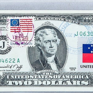1976 Two Dollar Note *2 Dollar Bill *Federal Reserve Bank *Gem Stempelglanz *Business Dekor *Papiergeld Währung *Country Flagge Samoa Briefmarken
