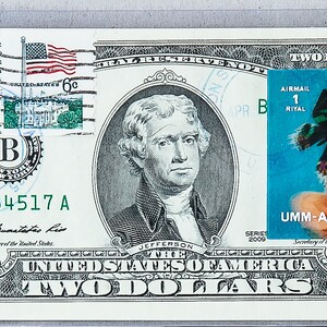 Banconota da due dollari *2 dollari *Cartamoneta degli Stati Uniti *Federal Reserve Bank Note *Decorazione farfalla *Francobollo USPS *Valuta Gemma non circolata