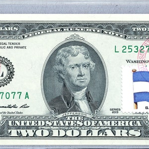 Papiergeld US * 2 Dollar Schein *El Salvador Flagge *Federal Reserve Note *Zwei Dollar Briefmarken *Banknote Währung UNC *Business Sammler Geschenke