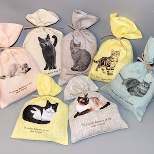 Tote Bag Cat *Decorative Ashes Holder *Pet Loss Funeral Sympathy Gift *Memorial Keepsake *Present for Her *Animal Print Natural Linen Pouch