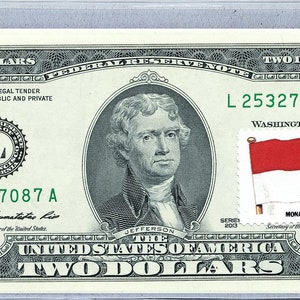 Geldscheine *Zwo Dollarschein *Papiergeld US *Federal Reserve *2 Dollar Briefmarken *Geldschein Sammlerstück *Geburtstags Geschenke *Monaco Flagge