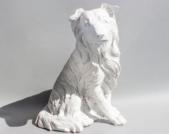 Shepherd Statue Unpainted *Pet Memorial Ready to Paint *Garden Sculpture Longhaired Dog *Funeral Grave Keepsake *Figurine Remembrance Gift