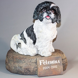 Shih Tzu Urn *Cremation Statue Pet Ashes Holder *Dog Memorial Headstone Customise *Burial Casket Plaque *Unique Funeral Keepsake Handpainted