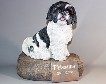 Shih Tzu Urn *Cremation Statue Pet Ashes Holder *Dog Memorial Headstone Customise *Burial Casket Plaque *Unique Funeral Keepsake Handpainted