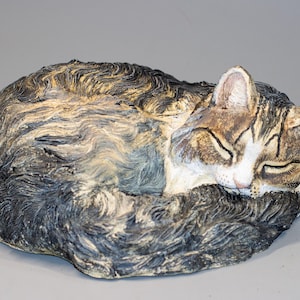 Funeral Urn Long Hair Cat Ashes *Unique Casket Pet Garden Memorial *Cremation Statue Custom Paint *Remembrance Keepsake Burial Decor Outdoor