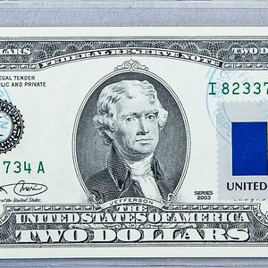 Zwei Dollarschein *US 2 Dollar Briefmarken *Papiergeld *Federal Reserve *Currency Gem Unc *Sammelbanknote *Geschenk für Kapitalanleger *Senfgelb Briefmarken
