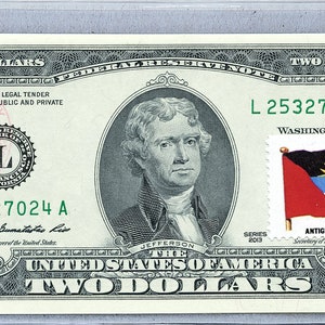 Banconota da un dollaro USA * Valuta cartacea * Banconota della Federal Reserve * Francobolli da due dollari * Banconota Gemma Unc * Bandiera nazionale di Antigua e Barbuda * Regali dei banchieri