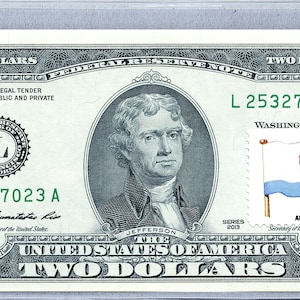US Dollar Bill * Papiergeld US * US Notenbank Note * Zwei Dollar Briefmarken * Banknote Gem UNC * Anguilla Country Flagge * Währung Sammlung Geschenke