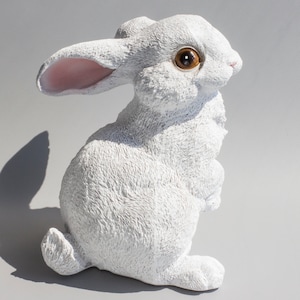 White Rabbit Memorial *Bunny Statue Realistic *Garden Yard Sculpture *Sitting Hare Figurine *Grave Decor Lapin *Outdoor Sympathy Gift Animal