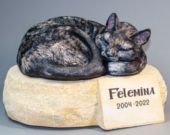Tortie Cat Memorial Urn *Cremation Statue Pet Ashes Holder *Sleeping Cat Custom Paint *Tombstone Plaque Animal Grave Decor *Keepsake Casket